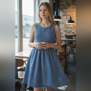 Anthropologie Maeve Blue Polka Dot Sleeveless Fit Flare Dress S